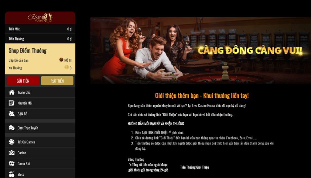 Giới thiệu bạn bè Live Casino House