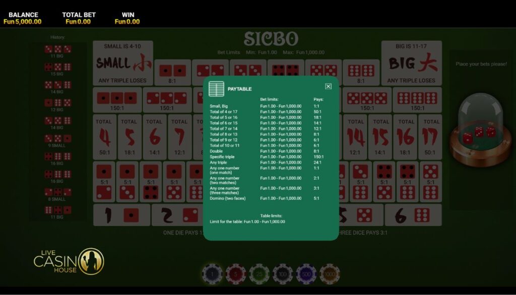 OneTouch Sic Bo tại Live Casino House