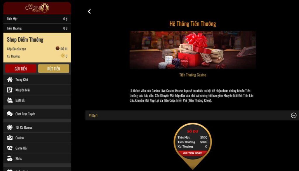 Tiền thưởng Live Casino House